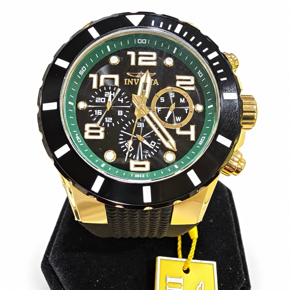 Invicta Pro Diver 30777 Men's 50mm Gold Tone Black Silicone Quartz Watch